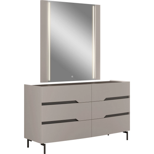 Lyon Dresser & Mirror with LED Set in Taupe & Flannel Gray Finish
